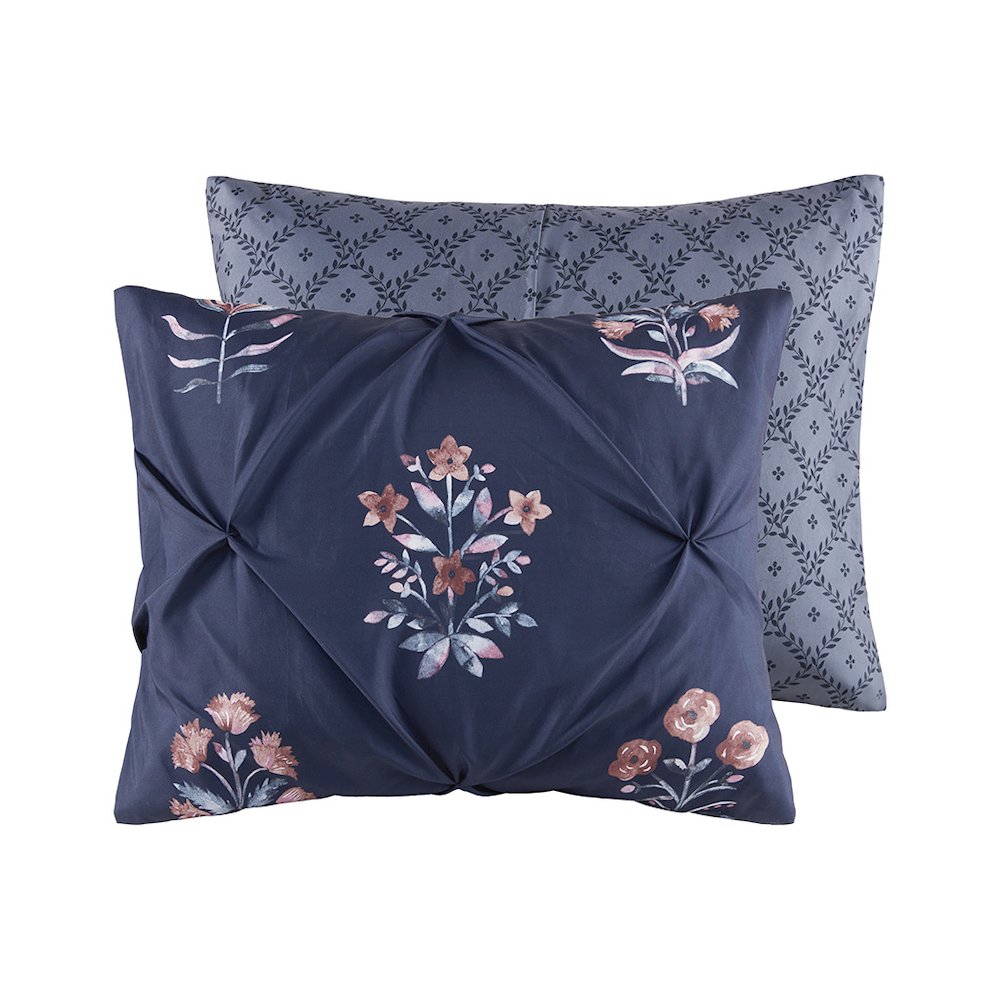 Marfa 3 Piece Pintuck Duvet Cover Set in Navy Color. Picture 2