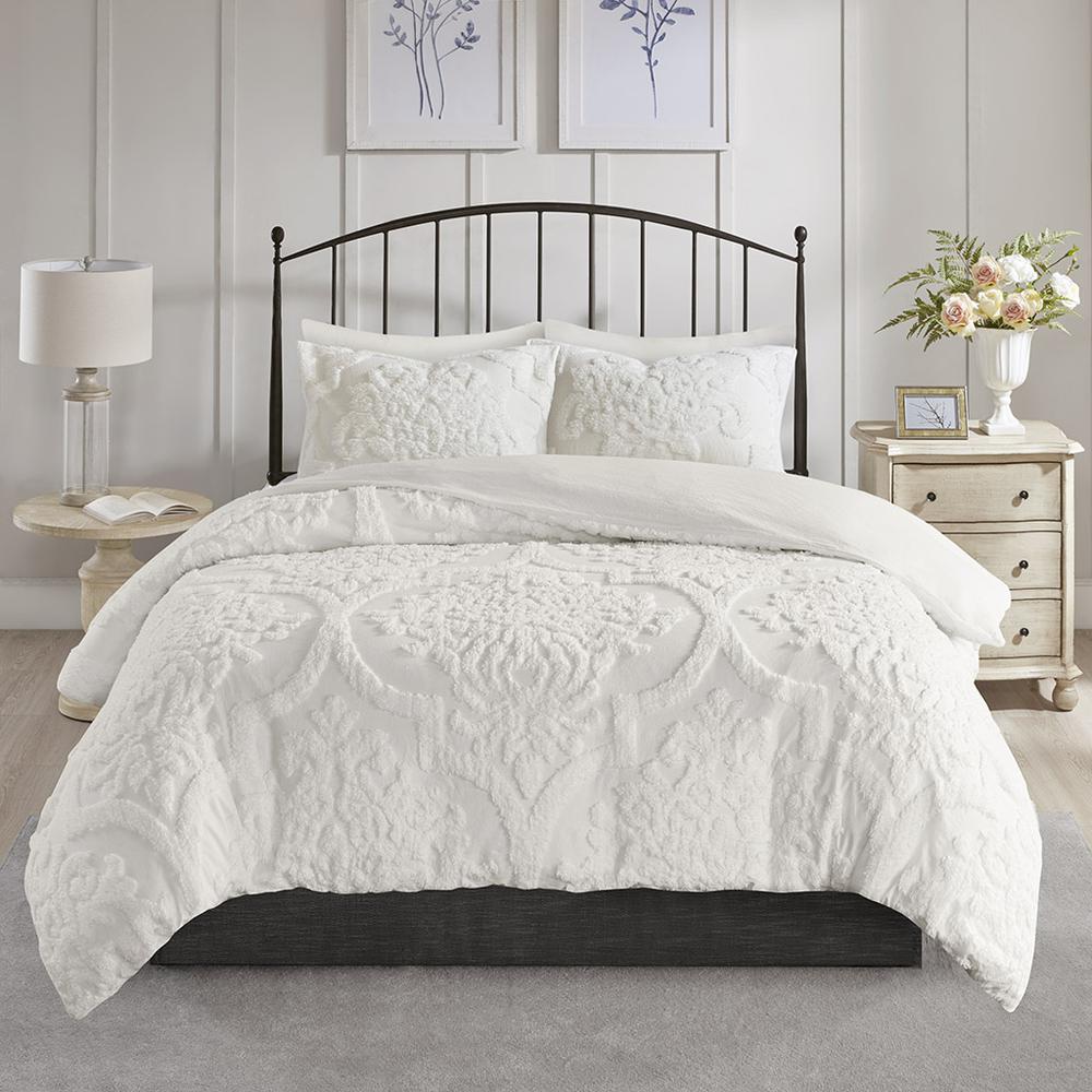 3 Piece Tufted Cotton Chenille Damask Duvet Cover Set. Picture 2