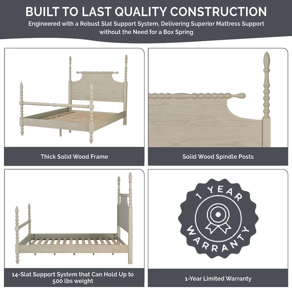 Beckett Turned Wood Spindle Bed, Antique Cream color. Picture 4