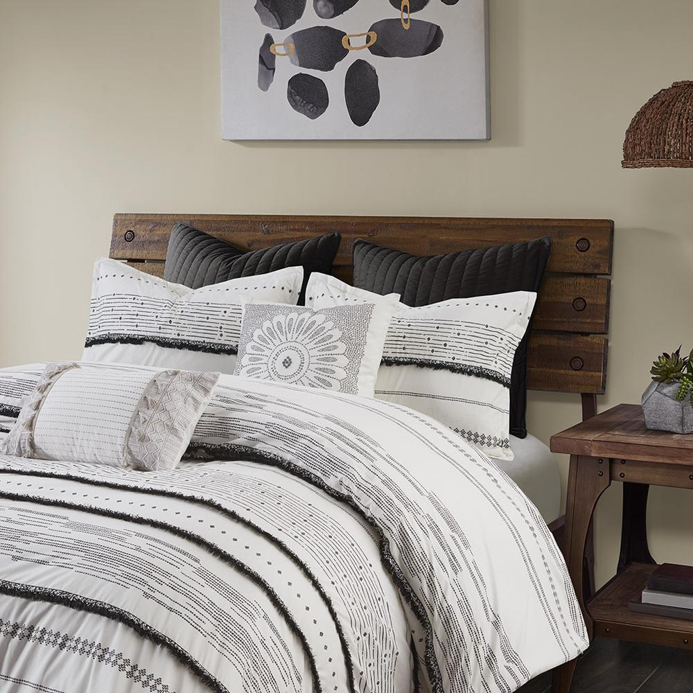 Nea Cotton Printed Comforter Set with Trims, Black/White color. Picture 2