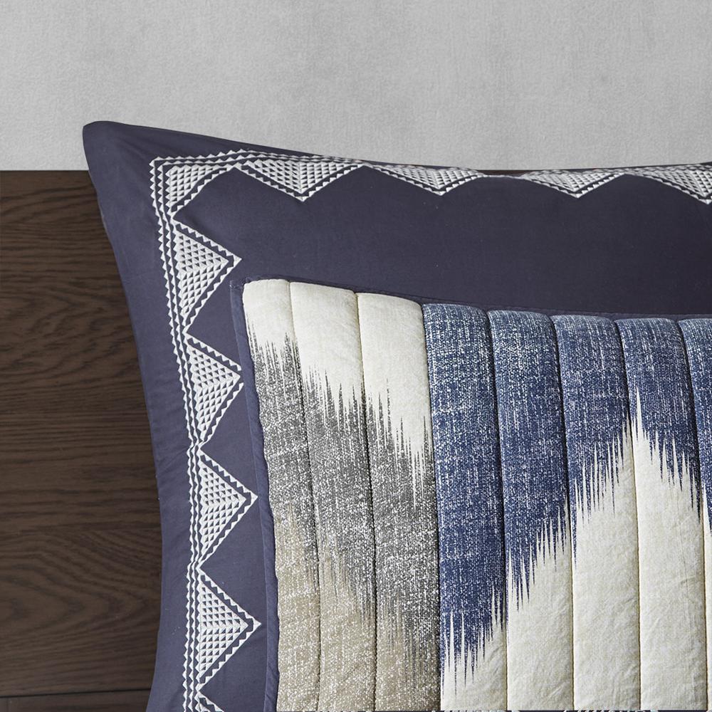 Alpine 3 Piece Printed Cotton Quilt Set, Navy color. Picture 3