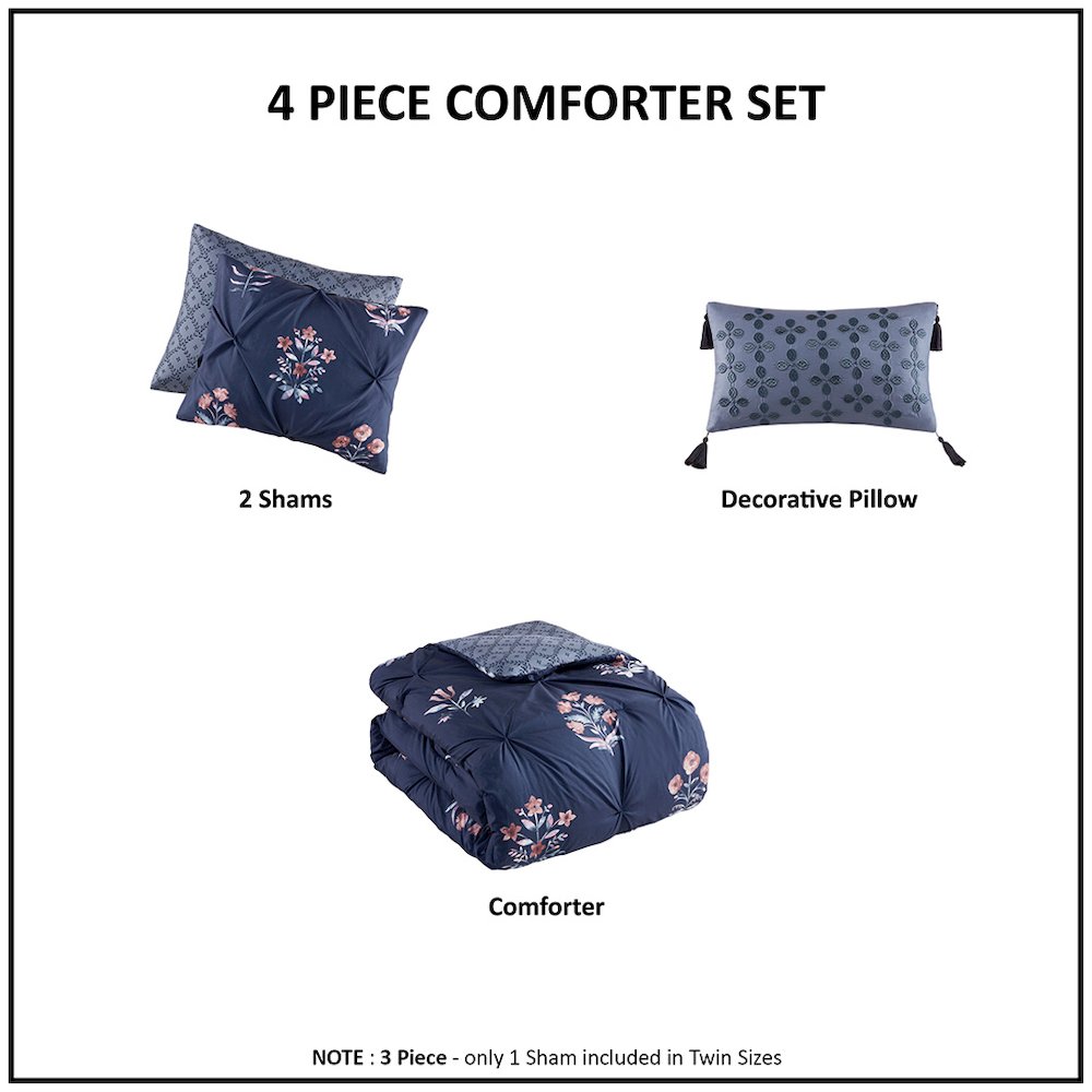 4 Piece Pintuck Comforter Set with Throw Pillow. Picture 1