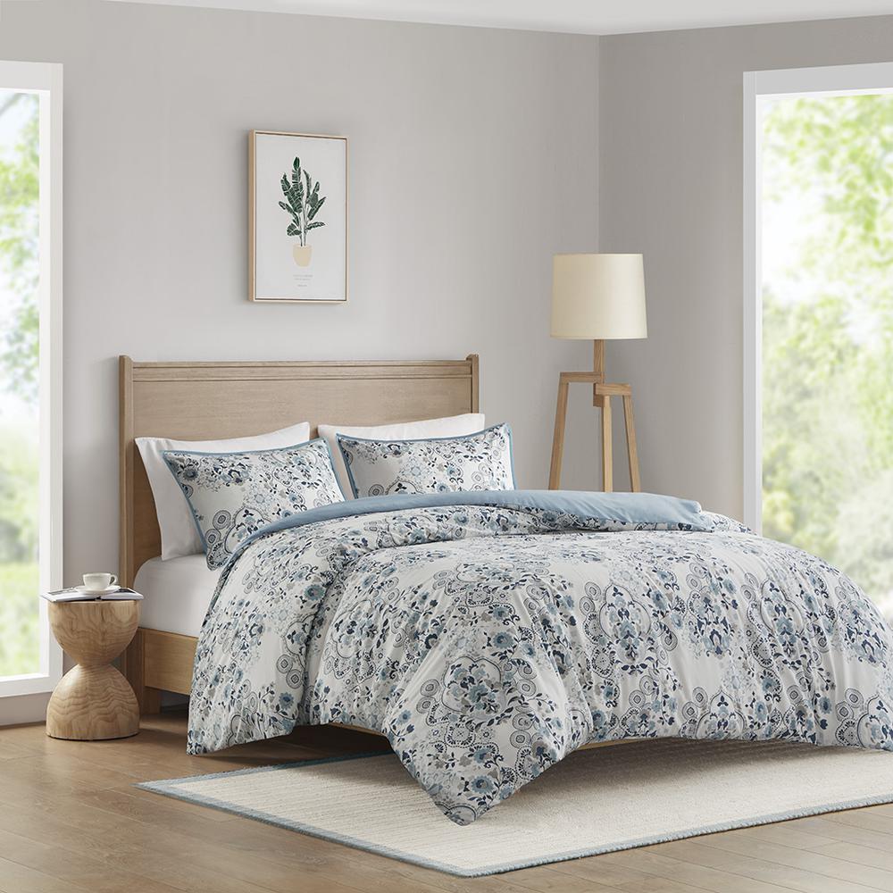 3 Piece Floral Printed Cotton Duvet Cover Set. Picture 1