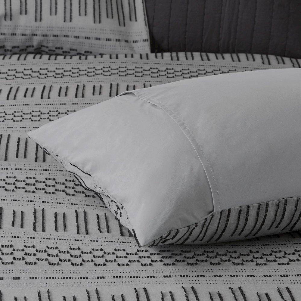 Rhea Cotton Jacquard Comforter Mini Set, Grey/Black color. Picture 5