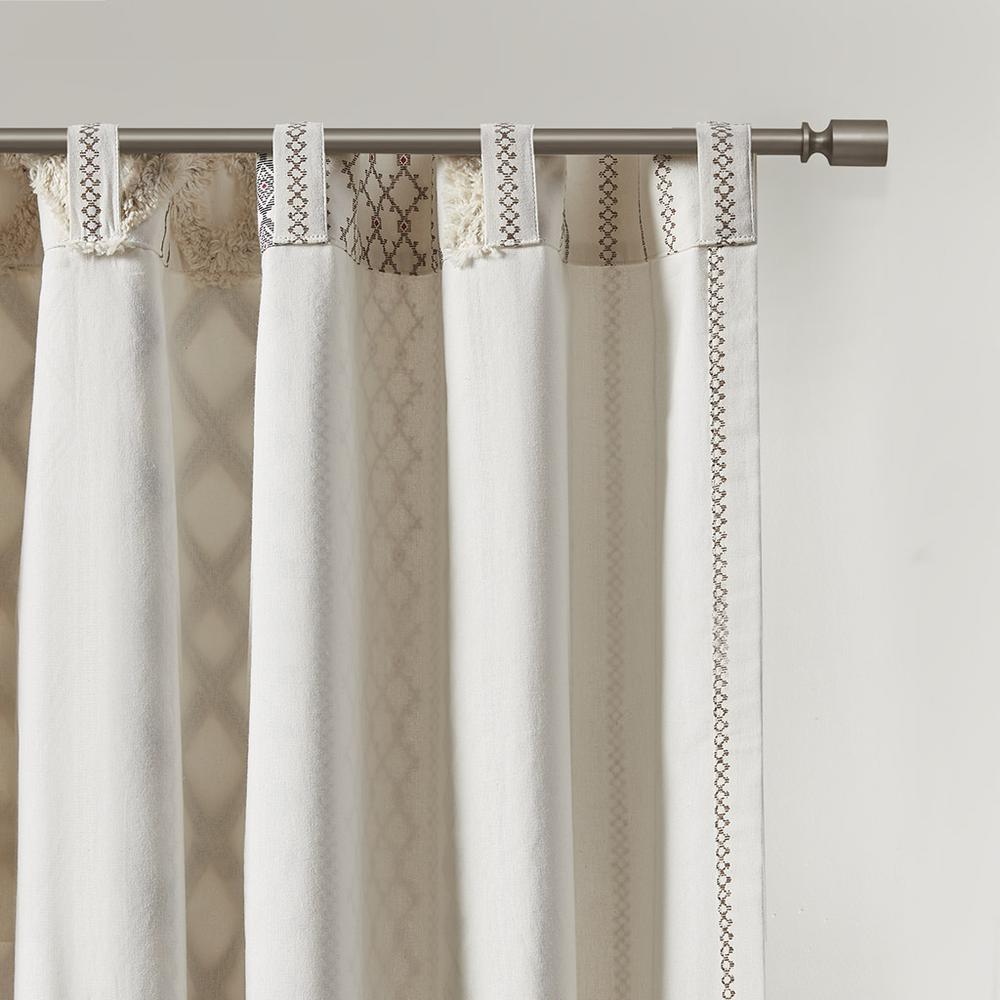 Cotton Printed Curtain Panel with Chenille Stripe and Lining. Picture 1
