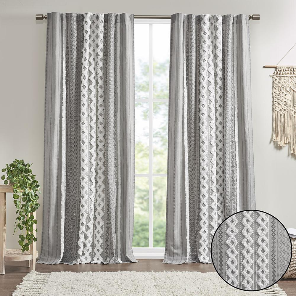 Cotton Printed Curtain Panel with Chenille Stripe and Lining. Picture 2