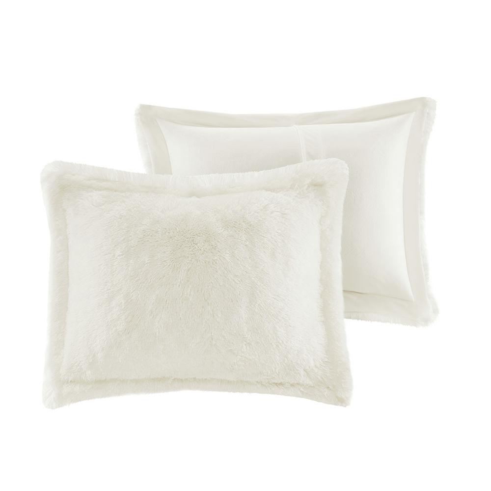 Malea Shaggy Fur Duvet Cover Set, Ivory color. Picture 5