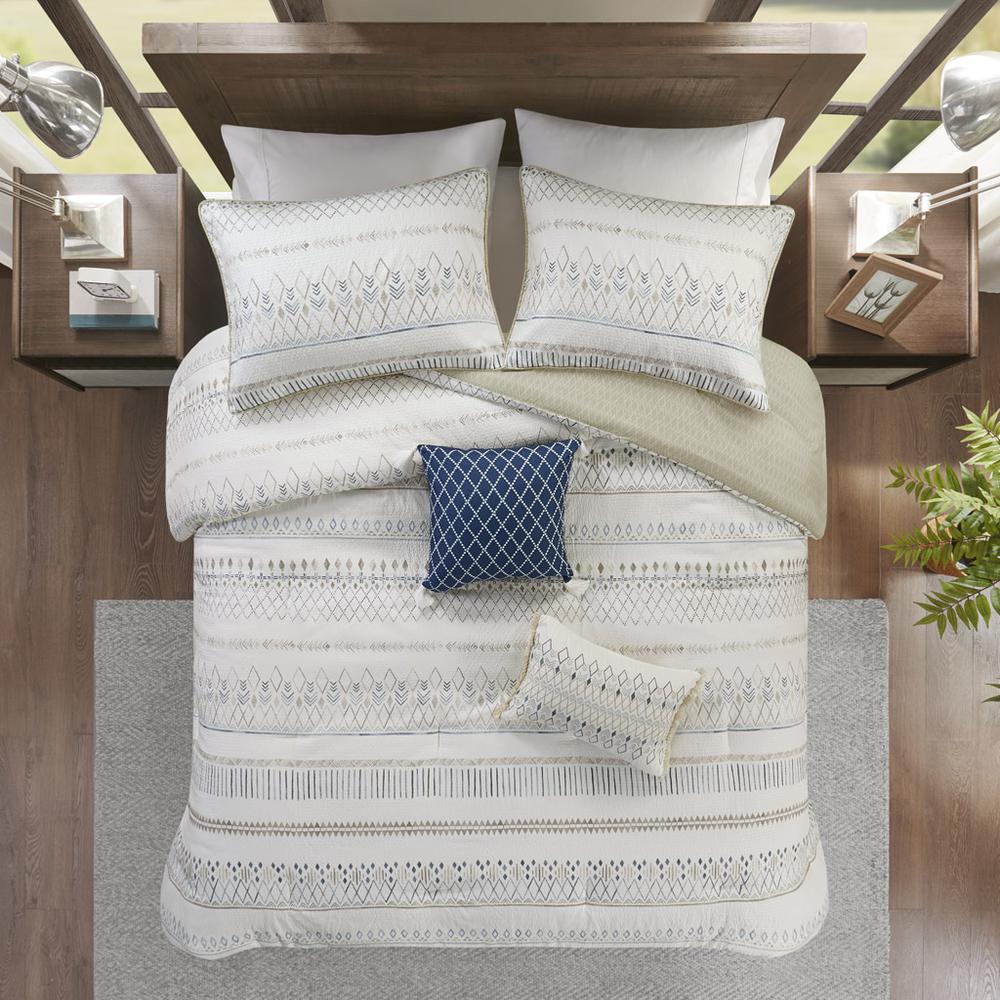 5 Piece Printed Seersucker Comforter Set with Throw Pillows. Picture 3