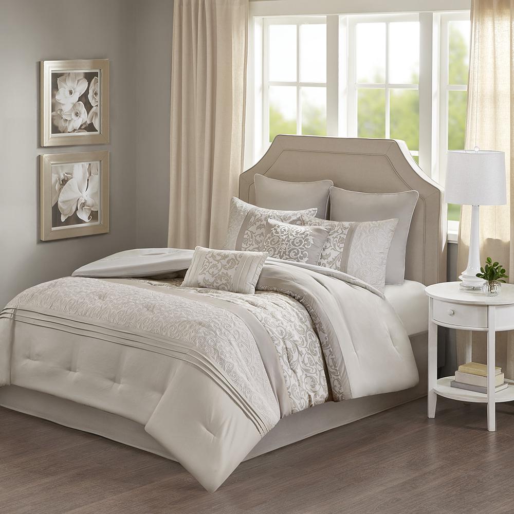 Ramsey Embroidered 8 Piece  Comforter Set, Neutral color. Picture 4