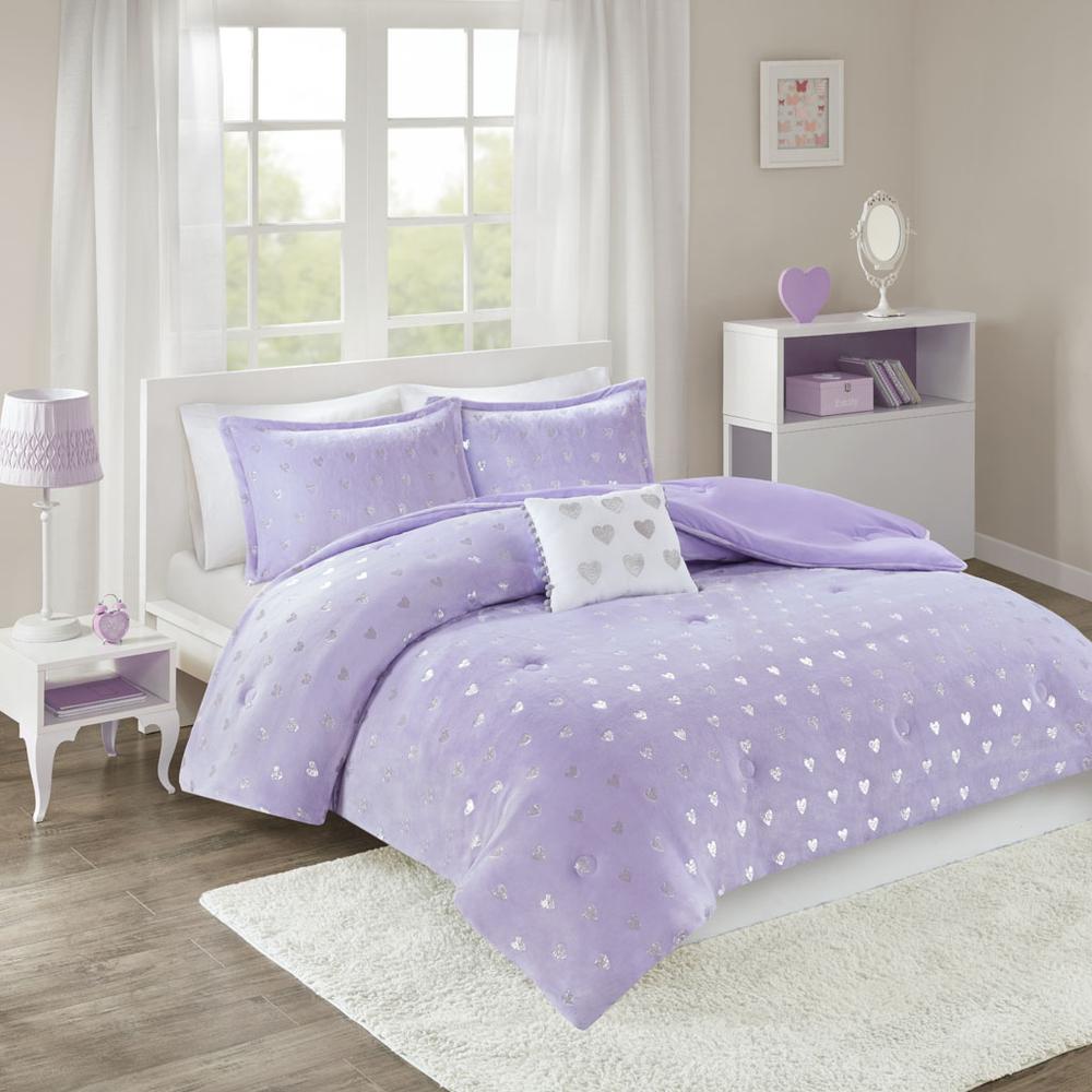 Metallic Printed Plush Comforter Set with Throw Pillow. Picture 5