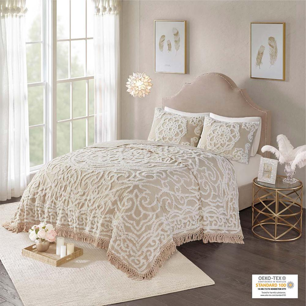 Tufted Cotton Chenille Medallion Fringe Coverlet Mini Set. Picture 4