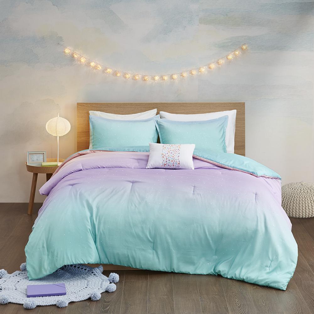 Metallic Glitter Printed Reversible Comforter Set. Picture 3