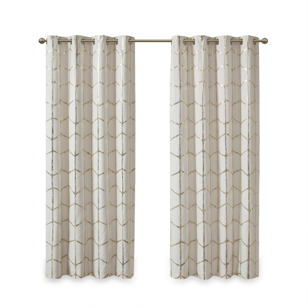 Total Blackout Metallic Print Grommet Top Curtain Panel. Picture 2