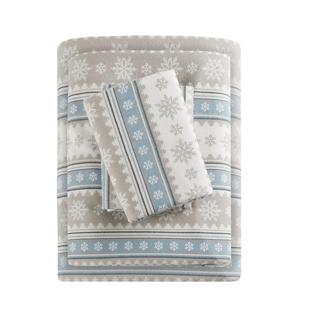 Flannel Sheet Set, Blue Snowflake color. Picture 3