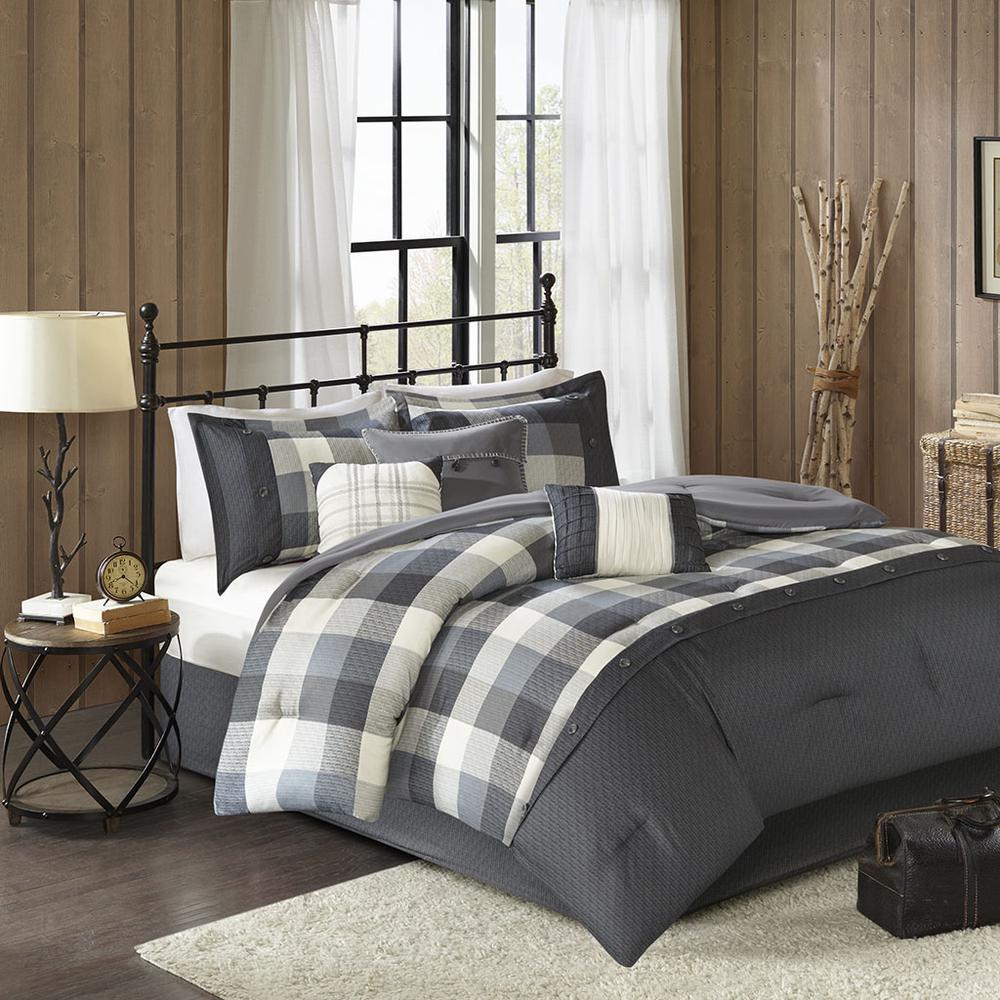Ridge 7 Piece Herringbone Comforter Set, Grey color. Picture 4