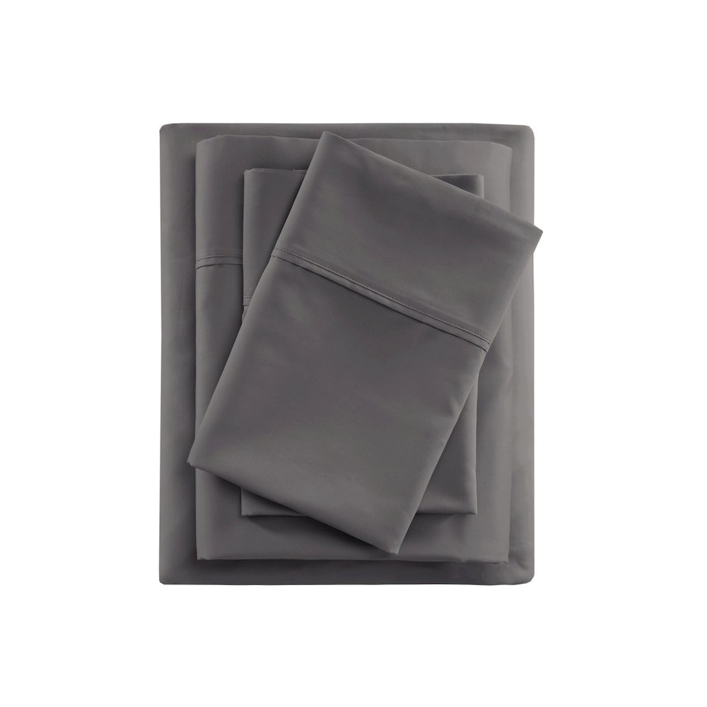 600 Thread Count Cooling Cotton Blend 4 PC Sheet Set, Charcoal color. Picture 1
