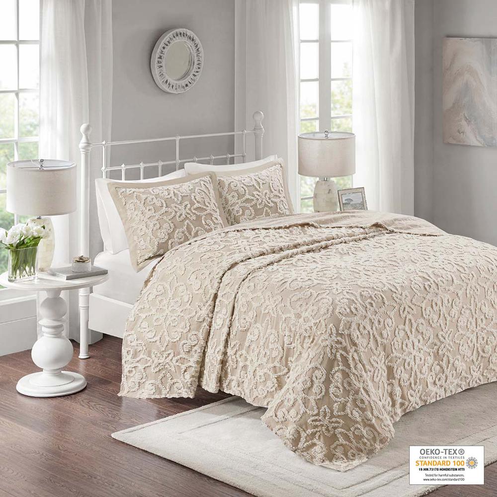 Sabrina 3 piece Tufted Cotton  bedspread  set, Taupe color. Picture 4