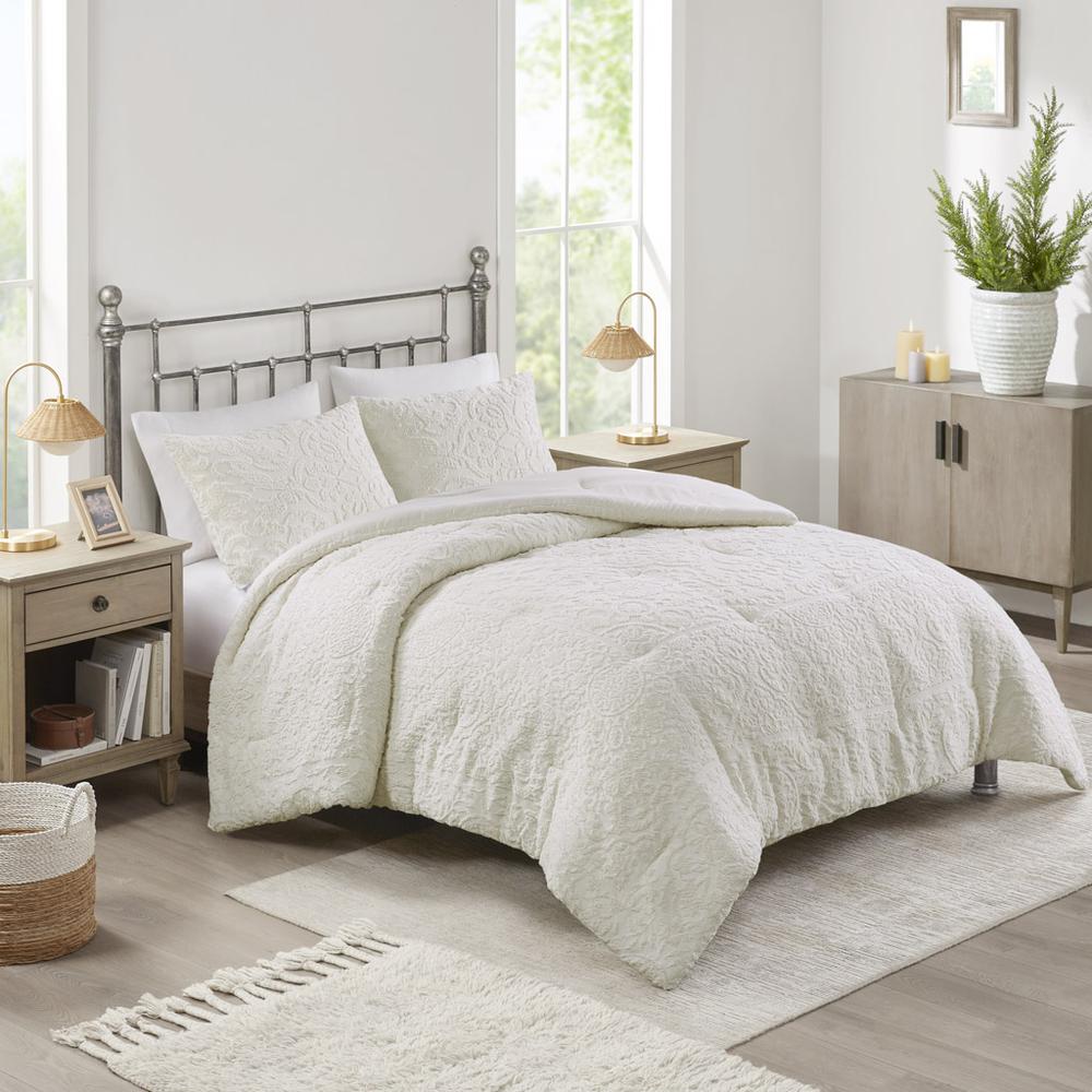 Orly 3 Piece Tufted Woven Comforter Set, Ivory color. Picture 4