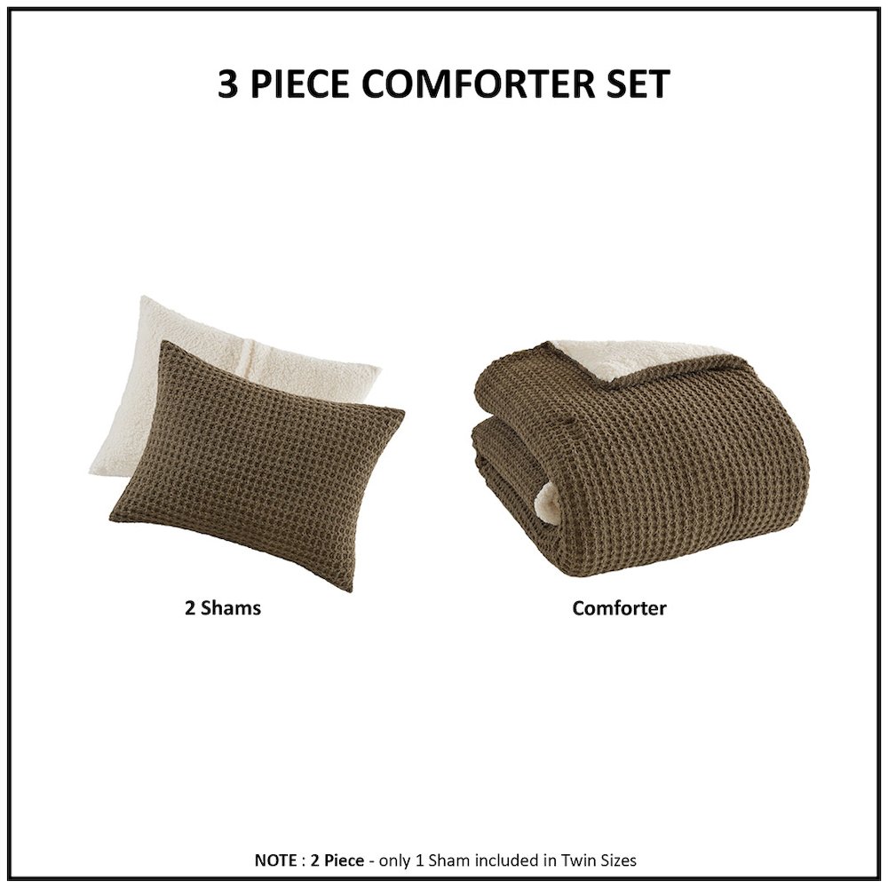 Riordan Waffle Knit Chenille Comforter Set in Brown Color. Picture 3