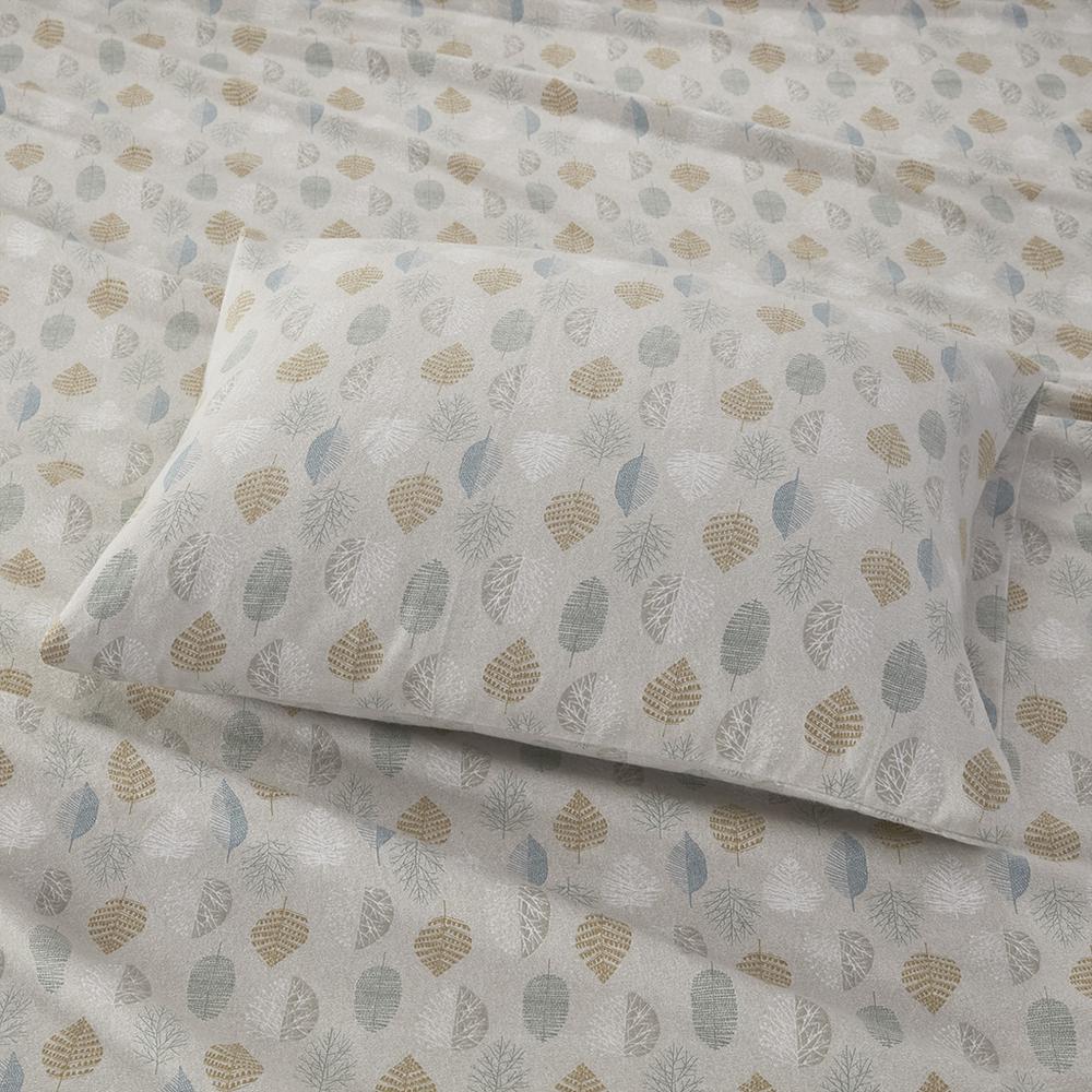Cozy Flannel Printed Sheet Set, Multi Leaves color. Picture 1