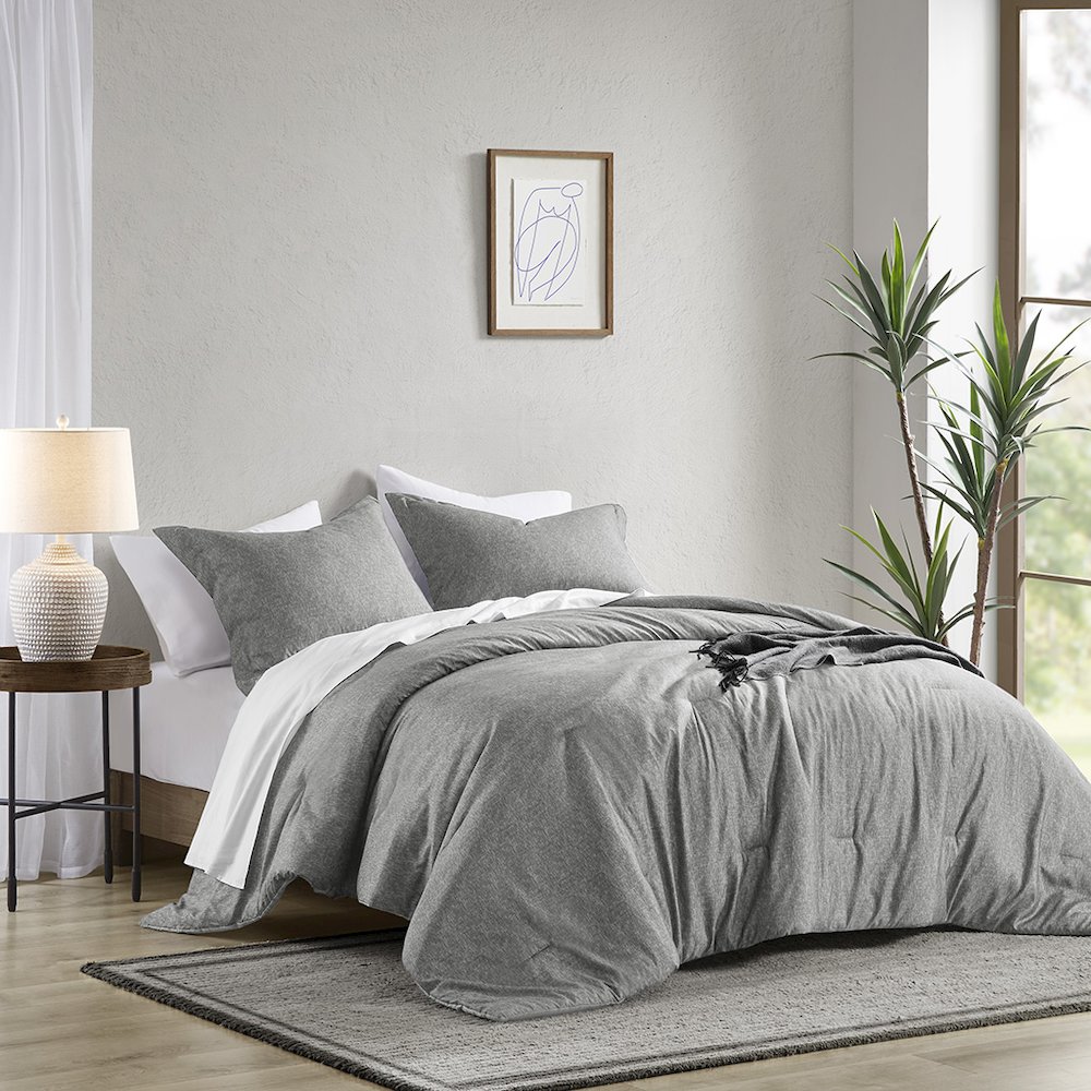 Camden Chambray Print Solid Comforter Set, Grey color. Picture 2