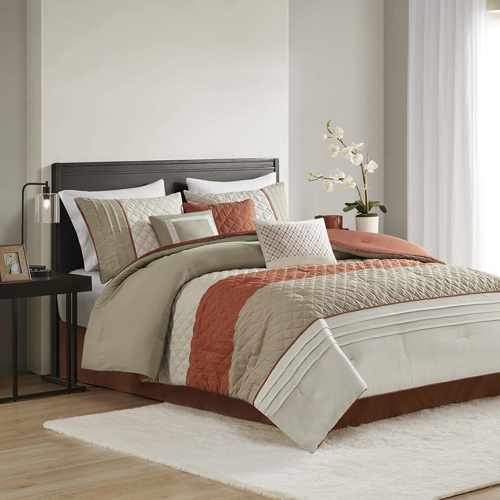 7 Piece Color Block Stripe Comforter Set with Throw Pillows. Picture 4