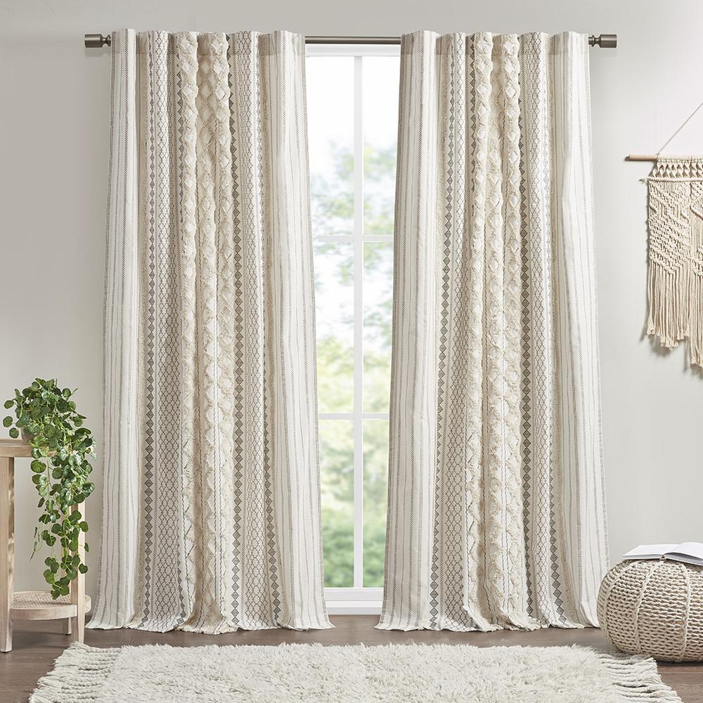 Cotton Printed Curtain Panel with Chenille Stripe and Lining. Picture 4