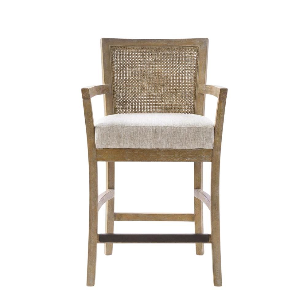 Solid Wood Frame Cane Back Counter Stool with Woven Detail. Picture 1