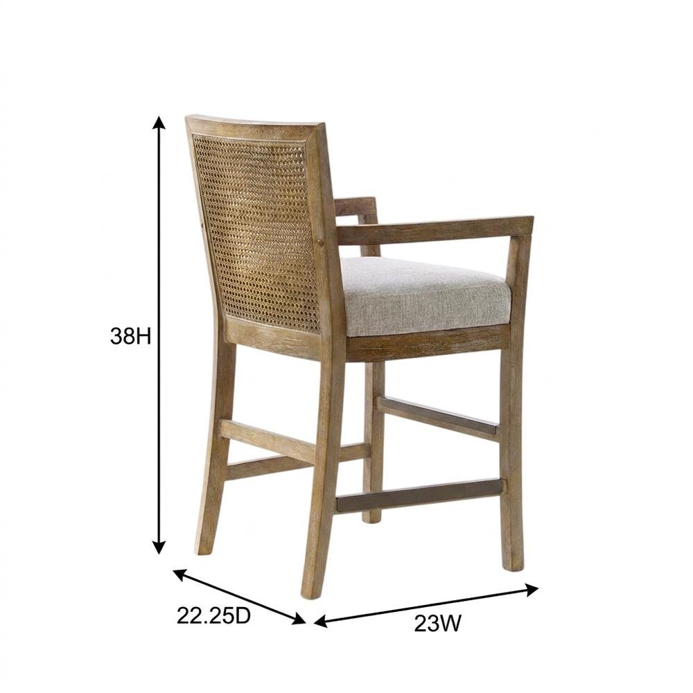 Solid Wood Frame Cane Back Counter Stool with Woven Detail. Picture 5