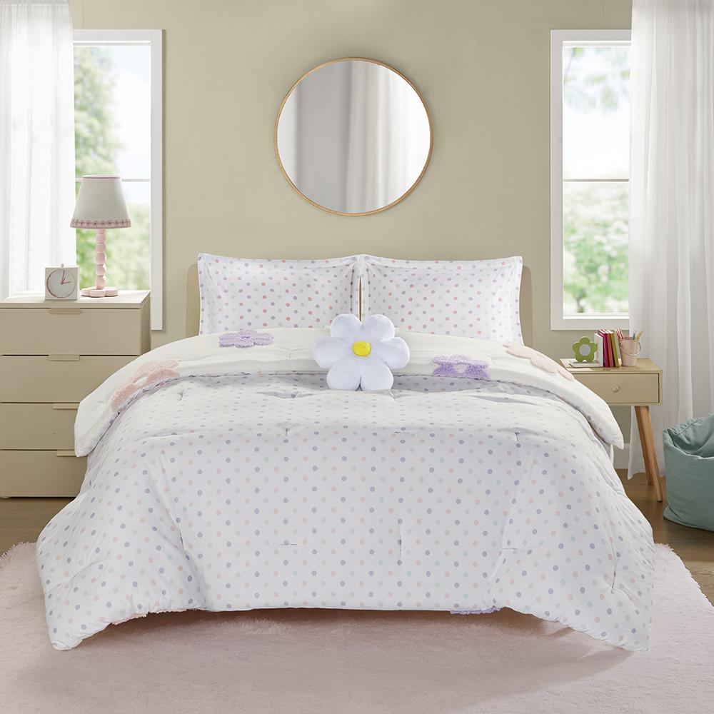 Floral Reversible Tufted Chenille Comforter Set with Flower Throw Pillow. Picture 5