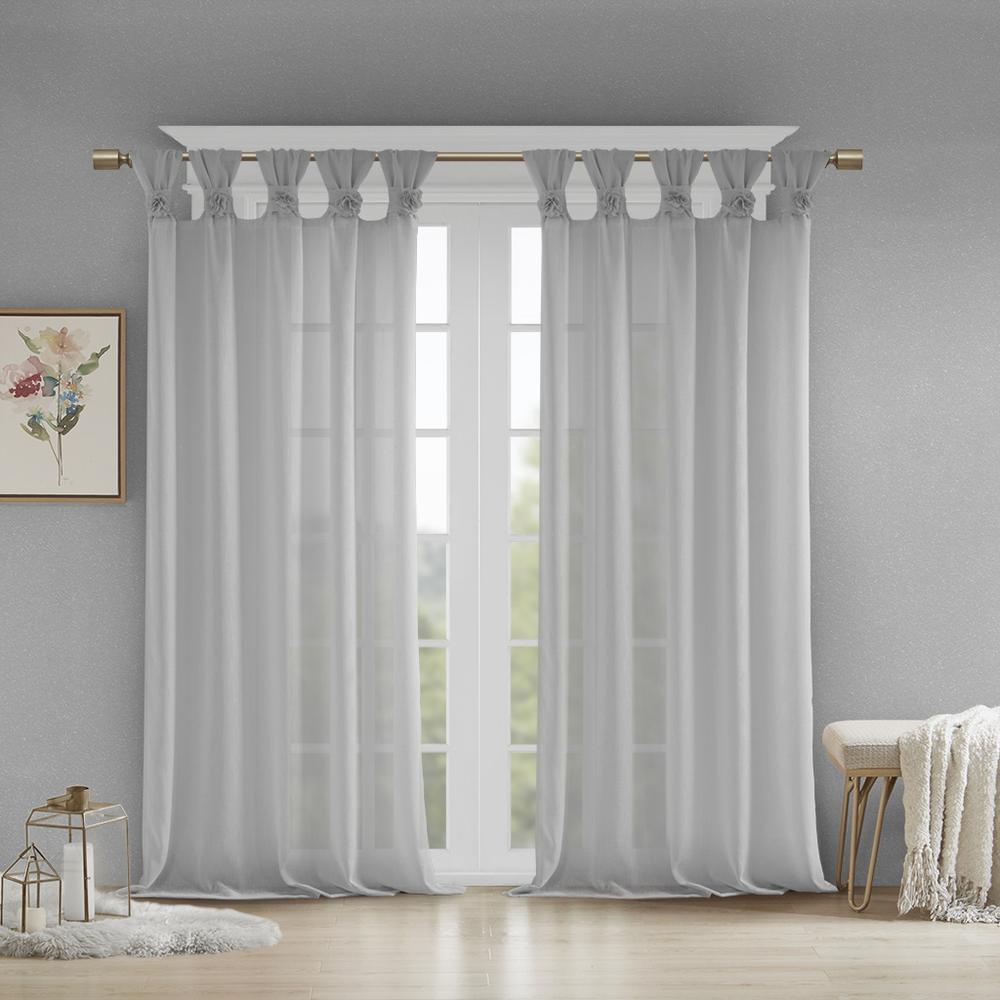 Floral Embellished Cuff Tab Top Solid Curtain Panel. Picture 4