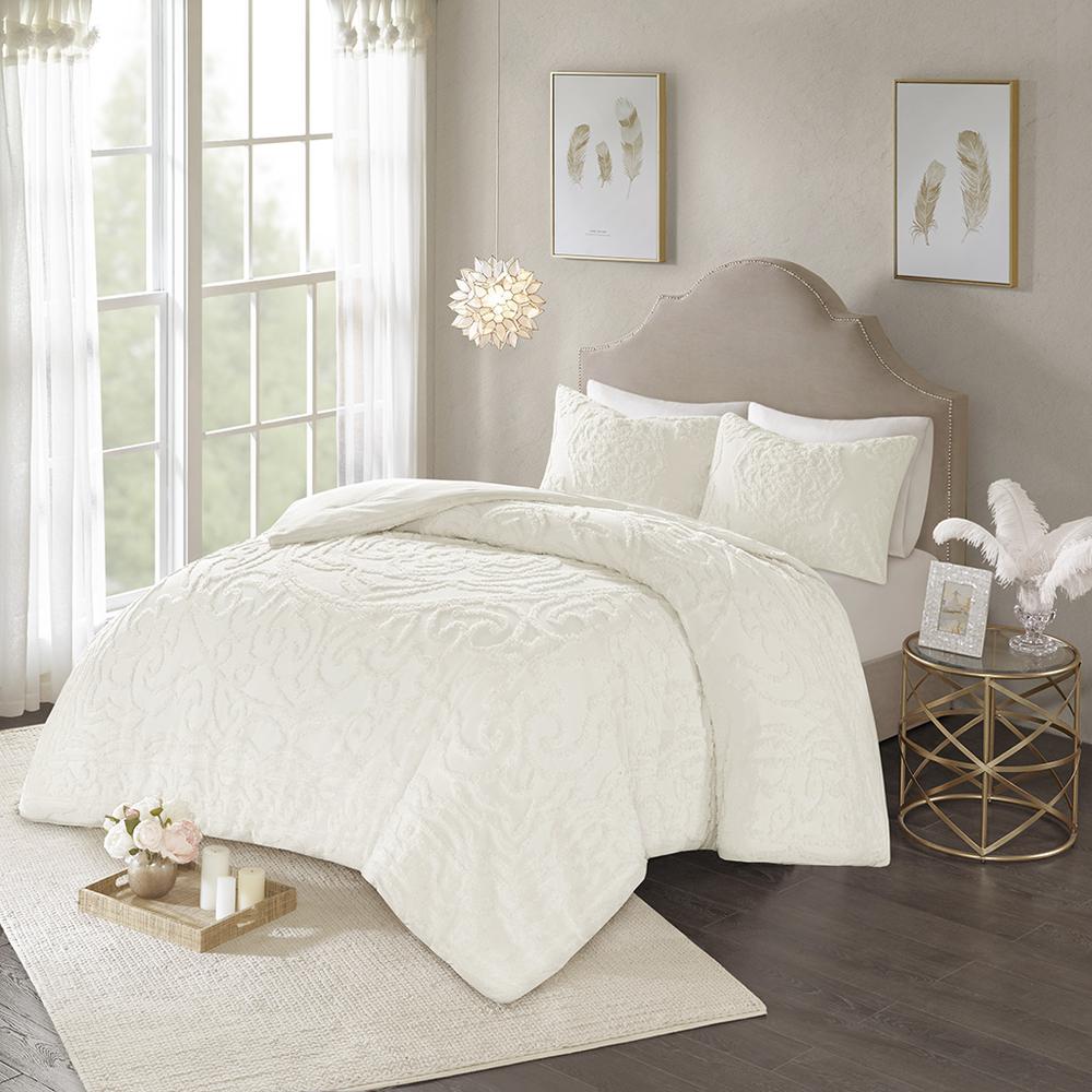 3-Piece Tufted Cotton Chenille Medallion Duvet Cover Set. Picture 1
