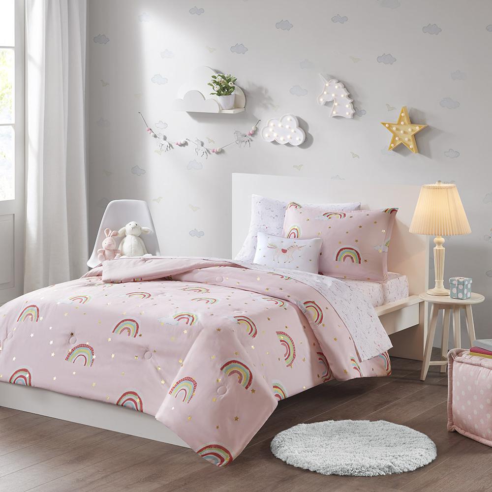 Rainbow and Metallic Stars Comforter Set with Bed Sheets. Picture 4