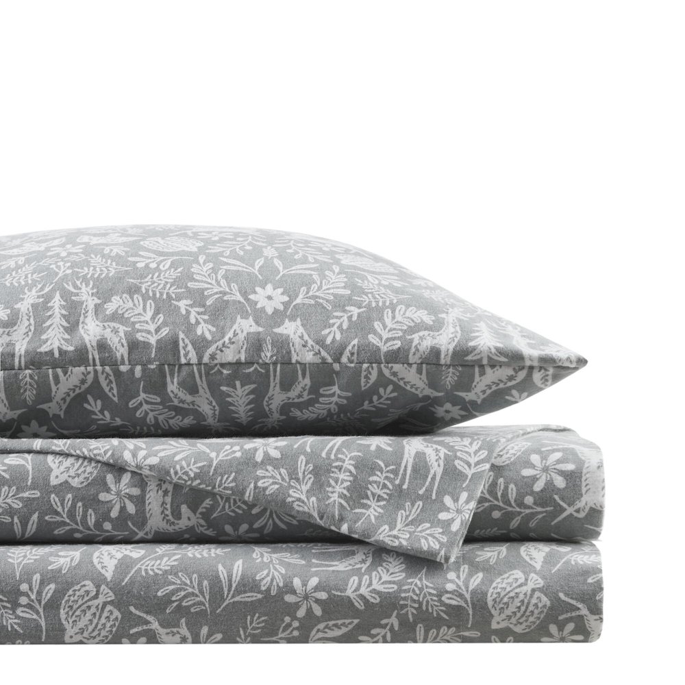 Cozy Flannel 100% Cotton Flannel Printed Sheet Set, Sage Winter Fauna color. Picture 2