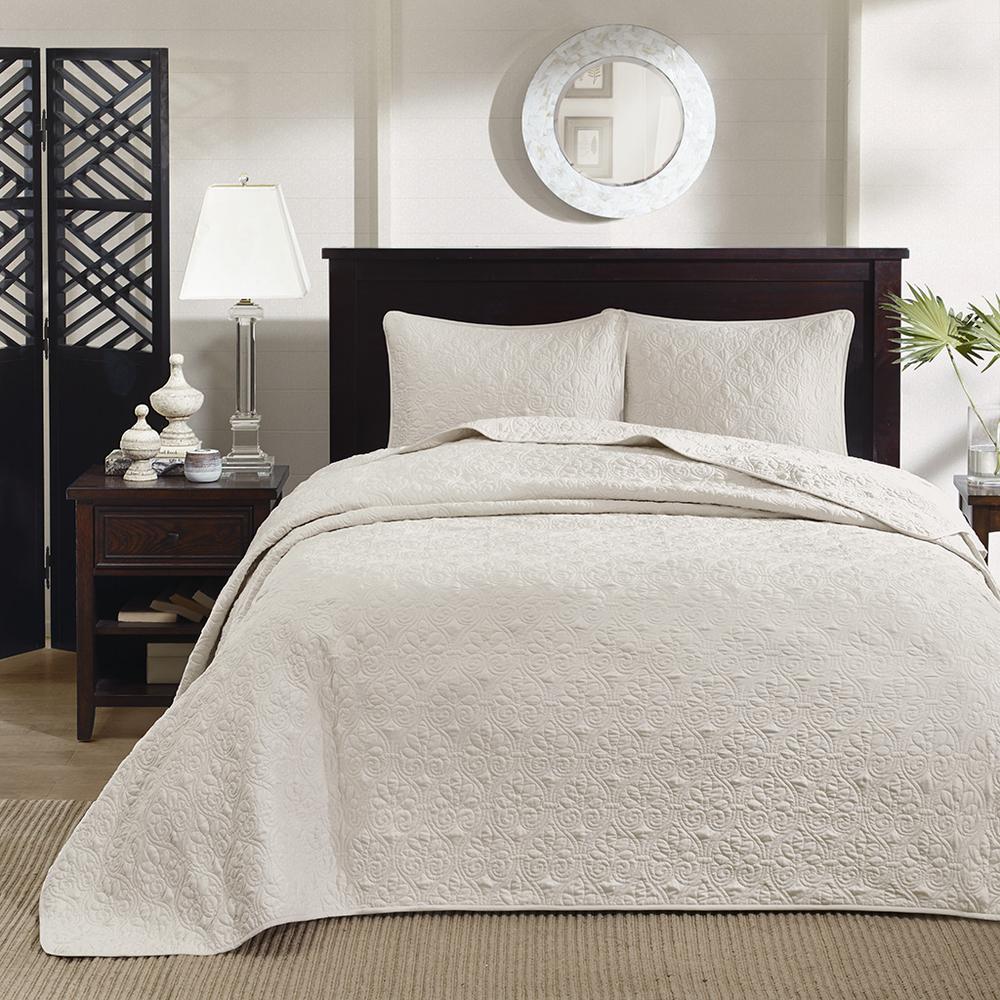 Quebec 3 Piece Reversible Bedspread Set, Cream color. Picture 1