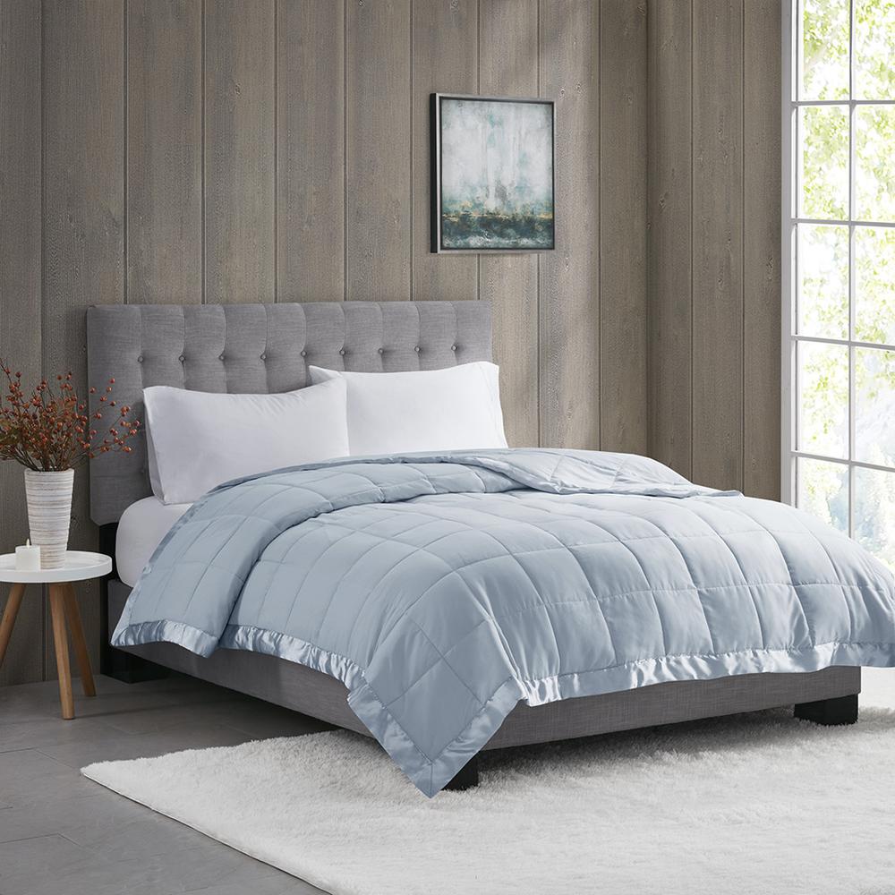 Lightweight Down Alternative Blanket with Satin Trim. Picture 4