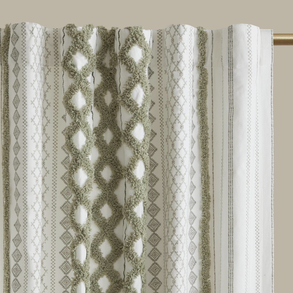 Cotton Printed Curtain Panel with Chenille Stripe and Lining. Picture 4