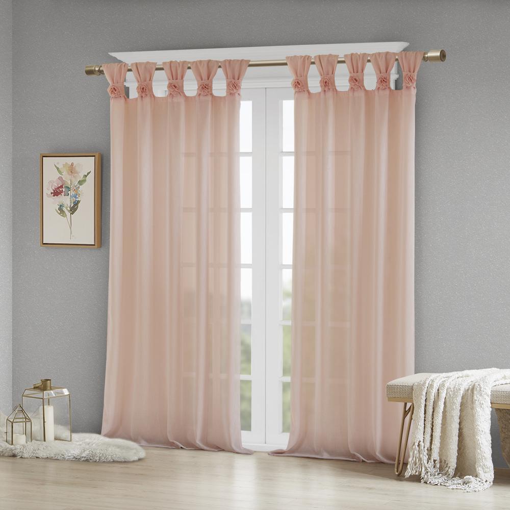 Floral Embellished Cuff Tab Top Solid Curtain Panel. Picture 3