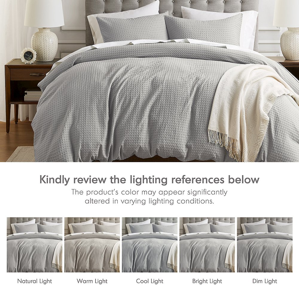Mina Waffle Weave Textured Duvet Cover Set, Light Grey color. Picture 3
