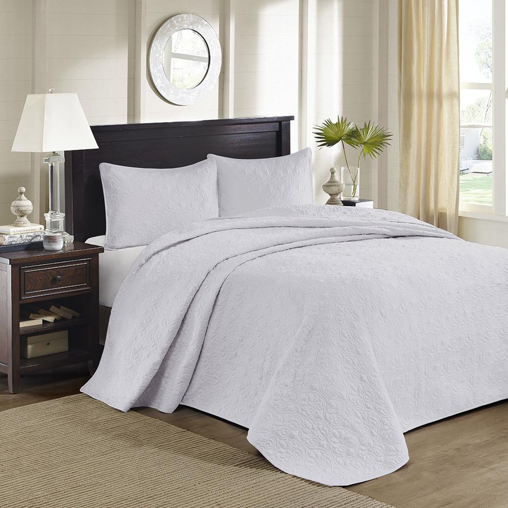 Quebec 3 Piece Reversible Bedspread Set, White color. Picture 2