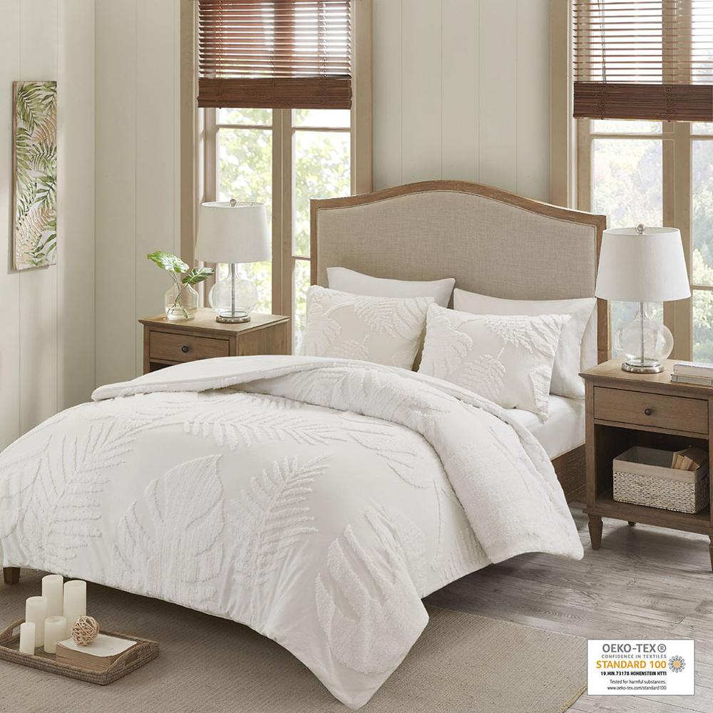 3 Piece Tufted Cotton Chenille Palm Comforter Set. Picture 4