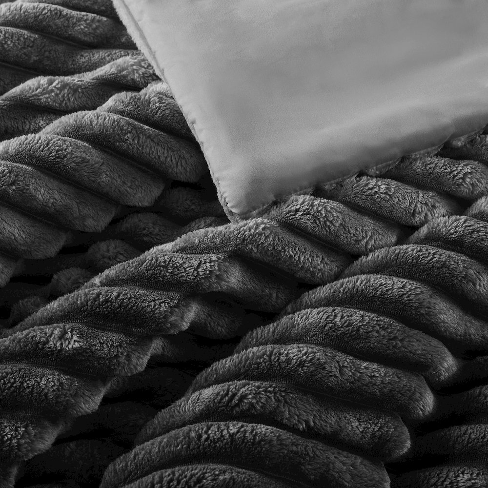 Avril Fluffy Ribbed Plush Comforter Set, Grey Ombre color. Picture 2