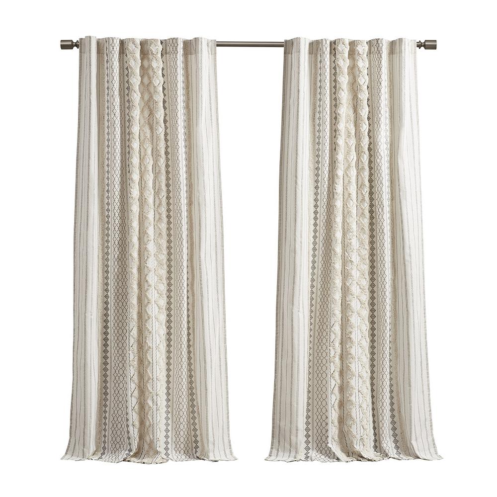 Cotton Printed Curtain Panel with Chenille Stripe and Lining. Picture 2