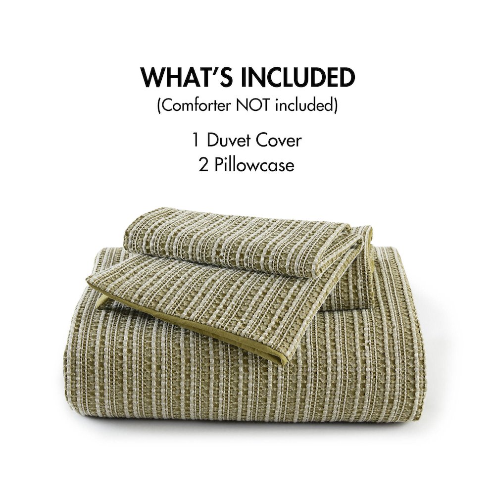 Lyon Waffle Washed Duvet Set, Green color. Picture 5