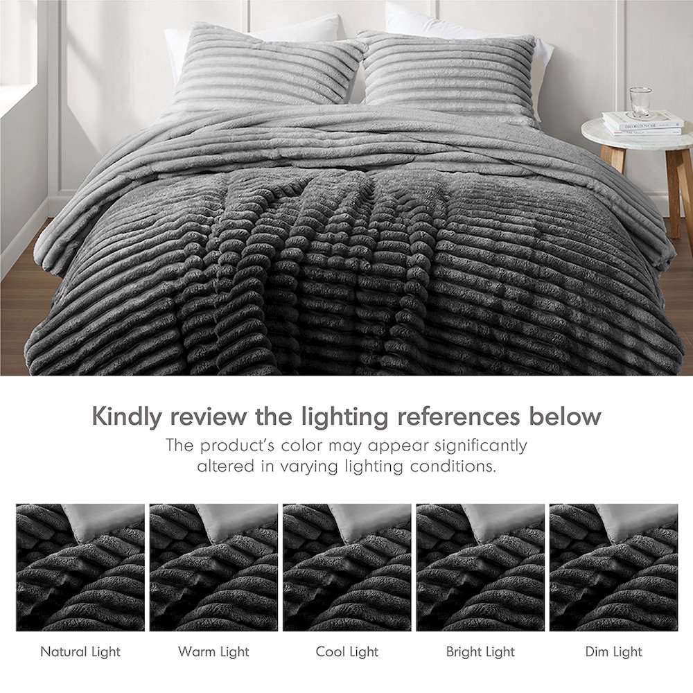 Avril Fluffy Ribbed Plush Comforter Set, Grey Ombre color. Picture 5
