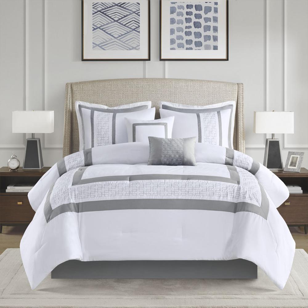 Powell 8 Piece Embroidered Comforter Set, White color. Picture 4