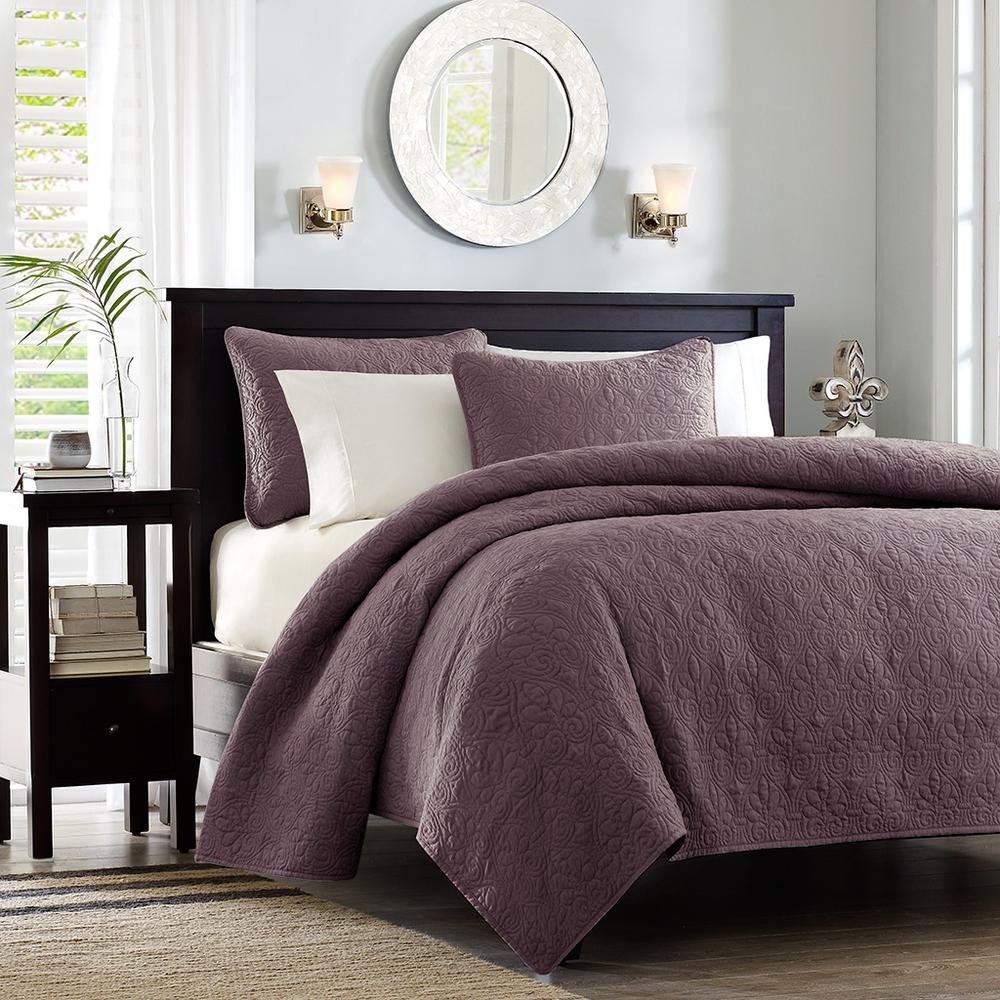 Quebec 3 Piece Reversible Quilt Set, Purple color. Picture 2