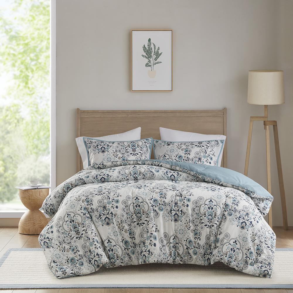 3 Piece Floral Printed Cotton Comforter Set. Picture 2