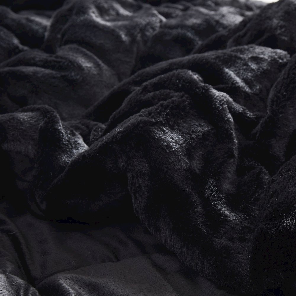 Gia Solid Faux Fur Comforter Mini Set, Black color. Picture 2