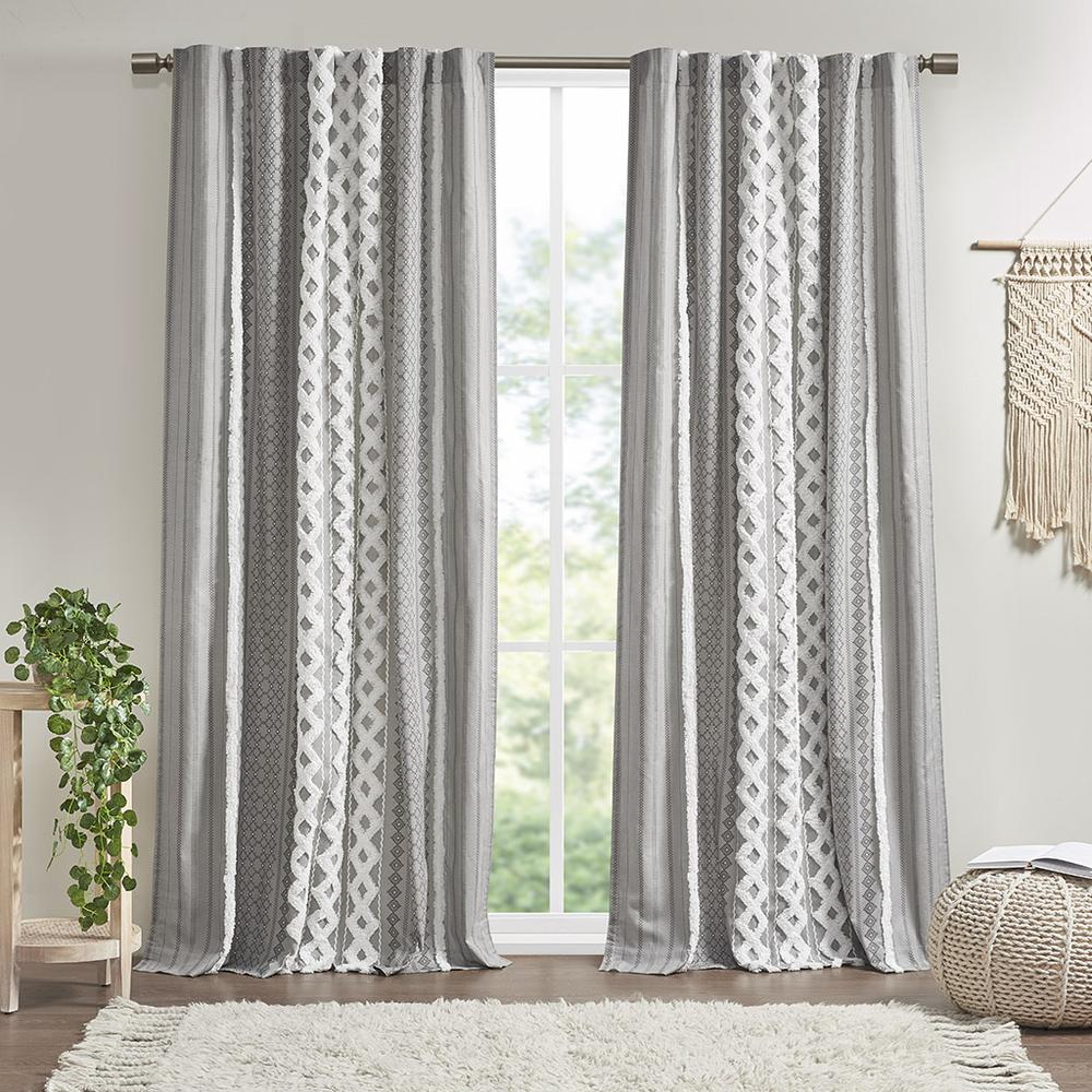 Cotton Printed Curtain Panel with Chenille Stripe and Lining. Picture 4